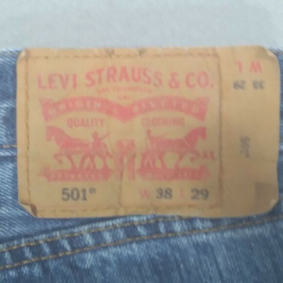 Levi's 501 jeans mens 38 x 29 original straight button fly blue denim pants - Picture 10 of 12